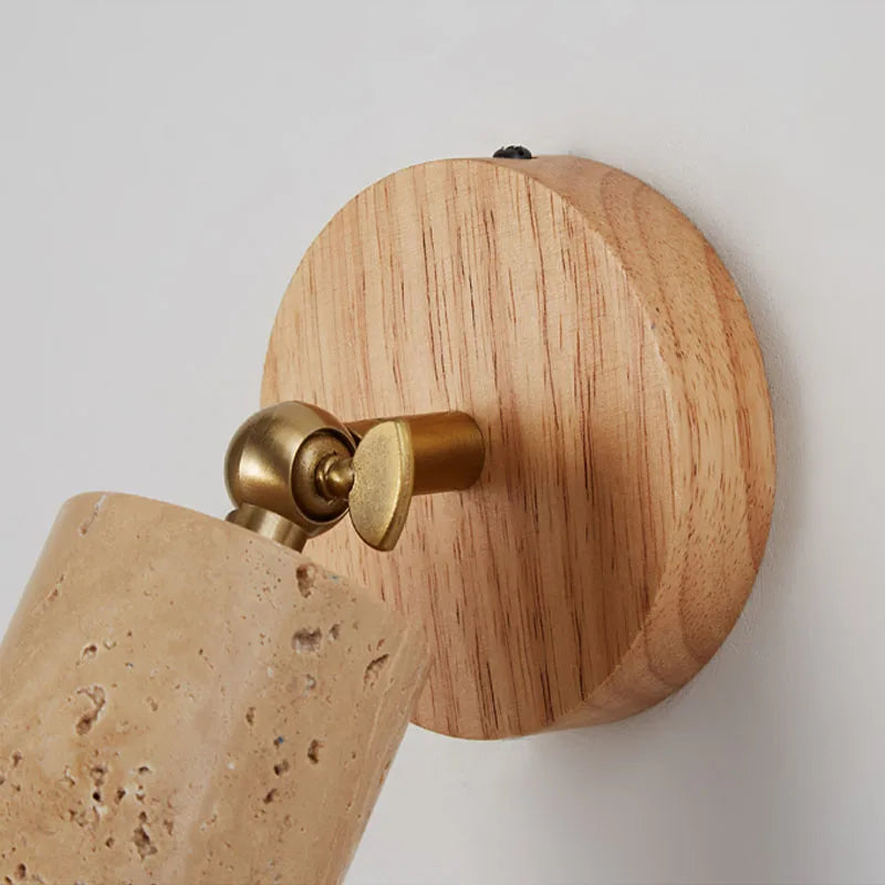 Wandlamp Wabi-Sabi Travertijn & Hout – Japandi Sfeerlamp voor Slaapkamer