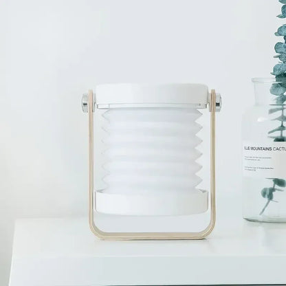 Draagbare Lantaarn Oplaadbaar – Opvouwbare LED Tafellamp met Houten Handvat