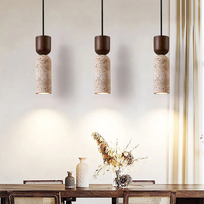 Hanglamp Travertijn & Hout – Wabi-Sabi Japandi Pendel voor Slaapkamer