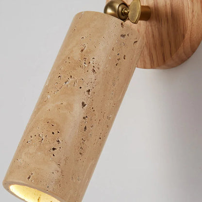 Wandlamp Wabi-Sabi Travertijn & Hout – Japandi Sfeerlamp voor Slaapkamer