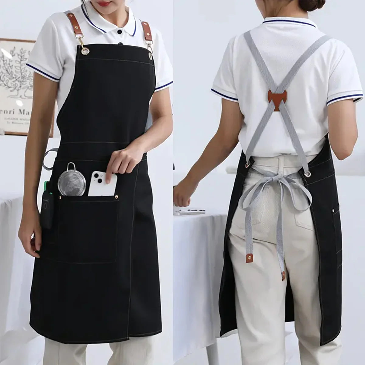 Waterdicht Canvas Schort met Zakken – Unisex Werkschort voor Keuken, Café & Tuin