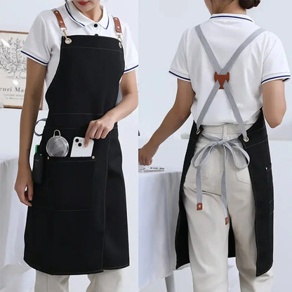 Waterdicht Canvas Schort met Zakken – Unisex Werkschort voor Keuken, Café & Tuin