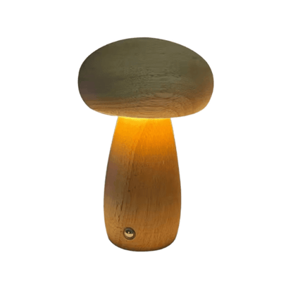 Portobello Mushroom Lamp Hout – Oplaadbare Dimbare LED Nachtlamp in Natuurlijk Hout
