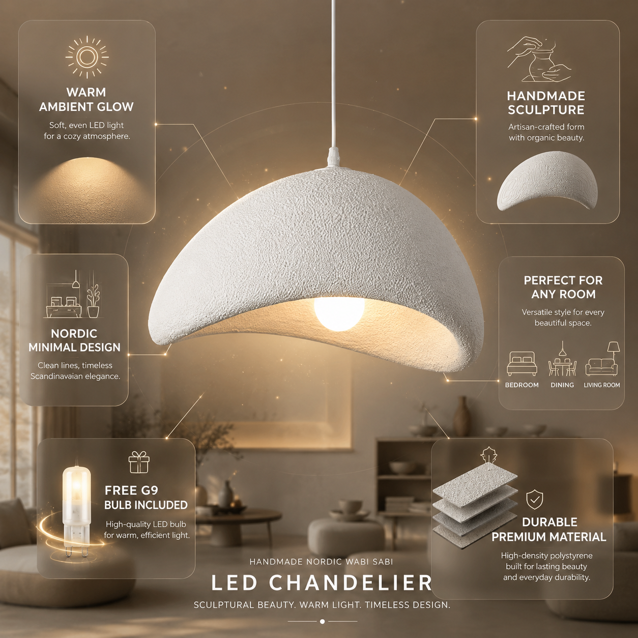 Hanglamp LED Nordic – Moderne Design Kroonluchter, Handgemaakt voor Woonkamer & Eetkamer