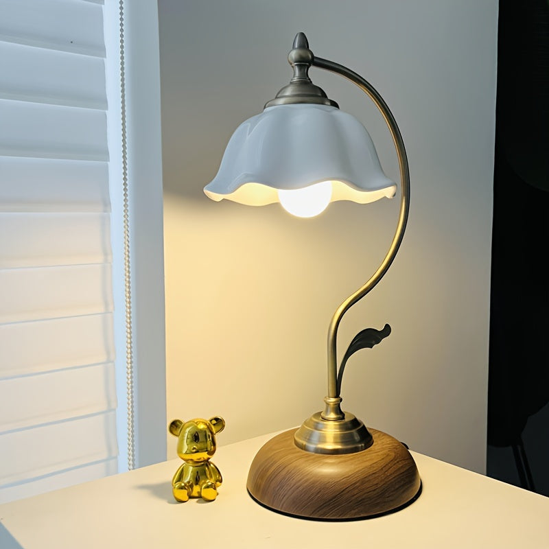 Vintage Tafellamp Zwanenhals – Messing Bureaulamp met USB voor Nachtkastje
