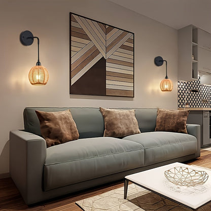 Wandlamp Rotan Boho – Handgevlochten Sfeerlamp voor Slaapkamer & Woonkamer