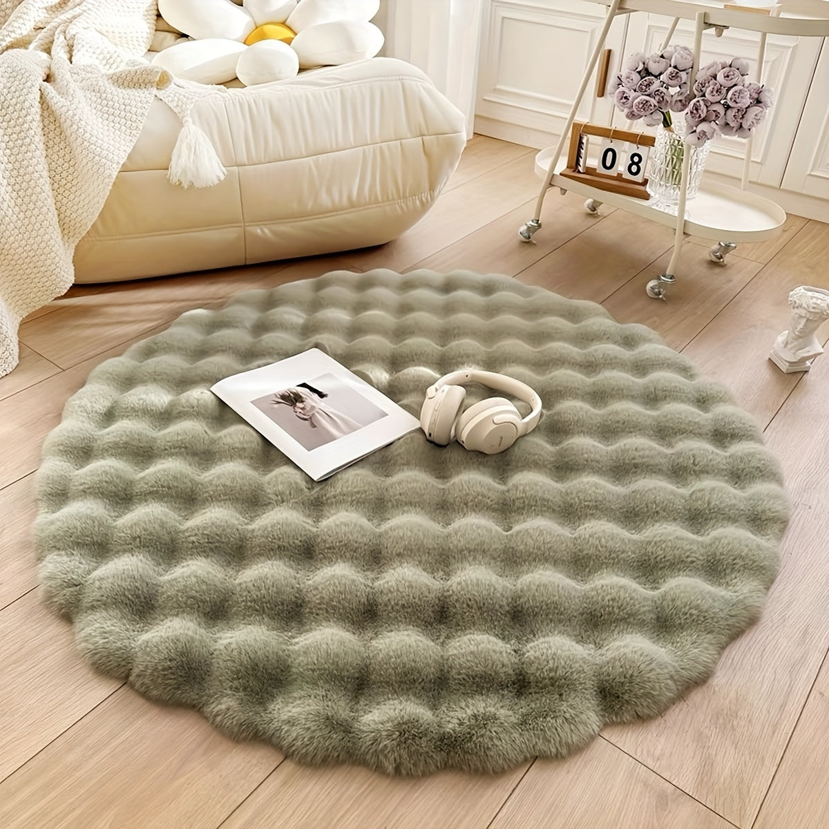 Vloerkleed Rond Pluizig – Zacht Bubbelkleed voor Slaapkamer & Woonkamer