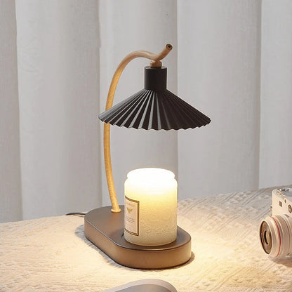Kaarsverwarmer Lamp Nordic – Dimbare Wax Smeltlamp met Geplooide Kap & Houten Voet