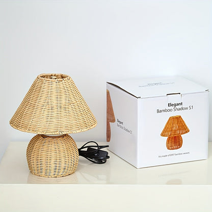 Bureaulamp Bamboe Gevlochten – Boho USB Sfeerlamp voor Bureau & Nachtkastje