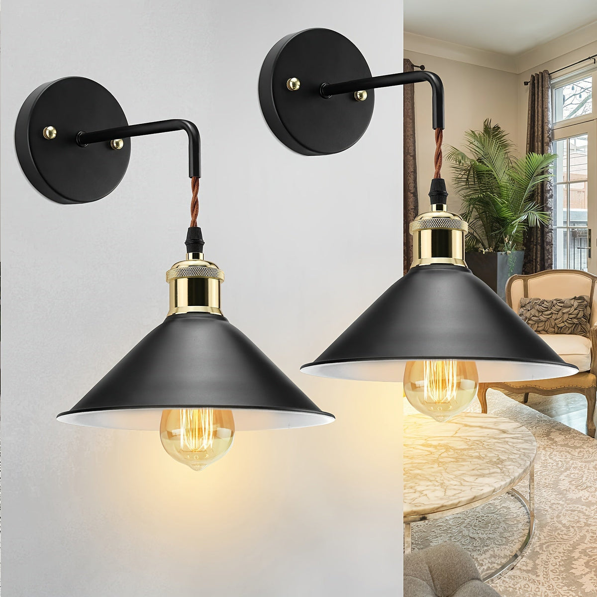 Wandlamp Metaal Industrieel – Set van 2 Sconces voor Slaapkamer & Hal