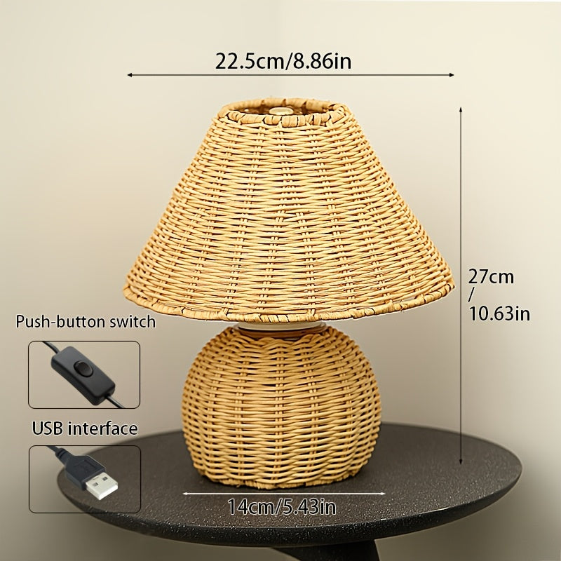 Bureaulamp Bamboe Gevlochten – Boho USB Sfeerlamp voor Bureau & Nachtkastje