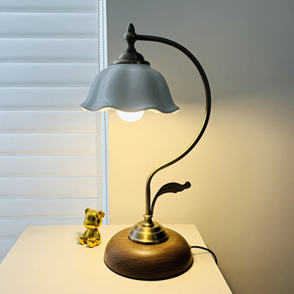 Vintage Tafellamp Zwanenhals – Messing Bureaulamp met USB voor Nachtkastje