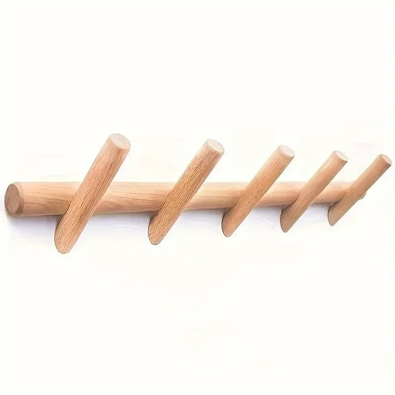Wandrek Eikenhout – Massief Houten Wandorganizer met Haken voor Hal & Keuken