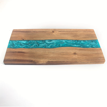 Serveerplank Acaciahout met Rivierdesign – Hars Snijplank & Kaasplank