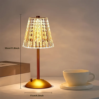 Kristal Touch Tafellamp Oplaadbaar – Draadloze Dimbare LED met 3 Lichtkleuren