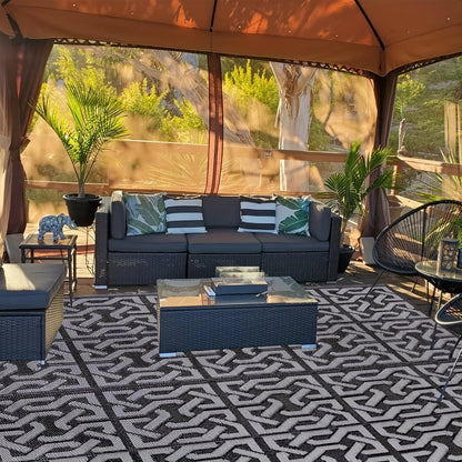 Buitenkleed Omkeerbaar – Modern Terraskleed Zwart & Grijs, Weerbestendig