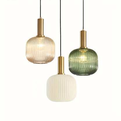 Hanglamp Ribbelglas – Moderne Pendant met Messing en Geribbelde Glazen Kap