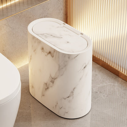 Prullenbak Marmerlook met Deksel – Moderne Compacte Afvalemmer voor Badkamer & Keuken