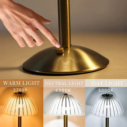 Gouden Touch Tafellamp Oplaadbaar – Draadloze Dimbare LED met Kristallook Kap & 3 Lichtkleuren