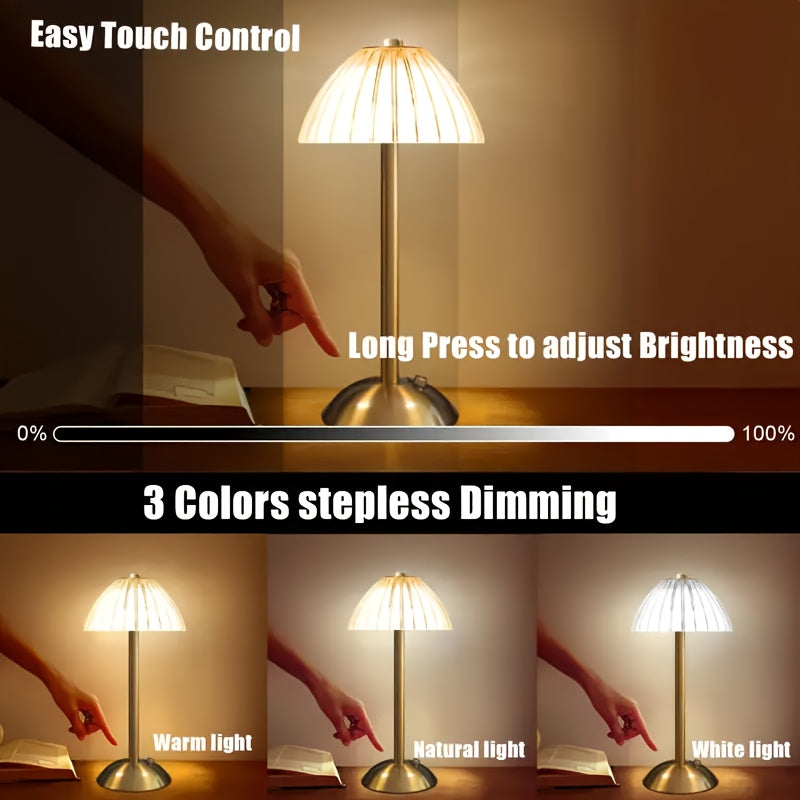 Gouden Touch Tafellamp Oplaadbaar – Draadloze Dimbare LED met Kristallook Kap & 3 Lichtkleuren