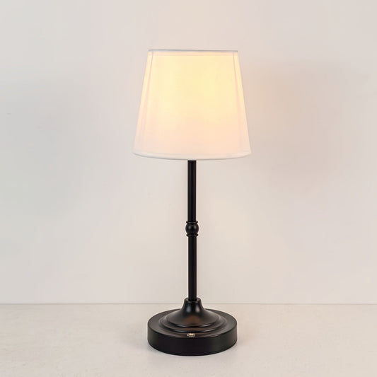 Draadloze Tafellamp Geborsteld Goud – Oplaadbare Dimbare Sfeerlamp met Stoffen Kap