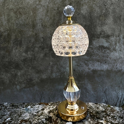 Kristal Tafellamp Oplaadbaar – Draadloze Dimbare Touch Sfeerlamp met Gouden Voet