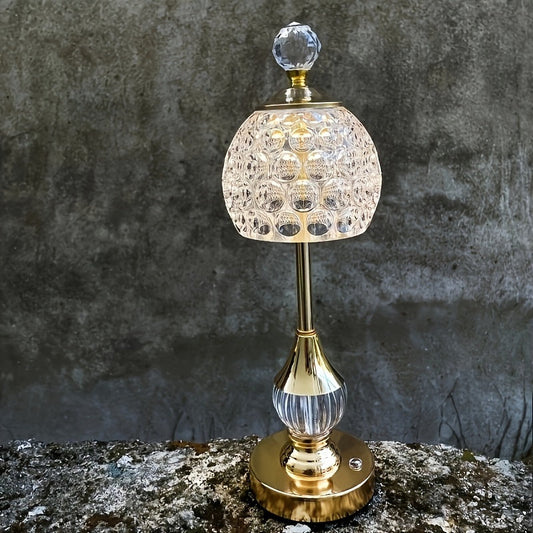 Kristal Tafellamp Oplaadbaar – Draadloze Dimbare Touch Sfeerlamp met Gouden Voet