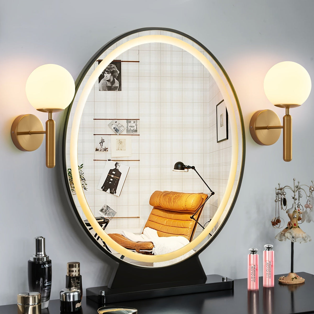 Wandlamp Glazen Bol – Moderne Sconce met Gepolijst Metaal voor Hal & Badkamer