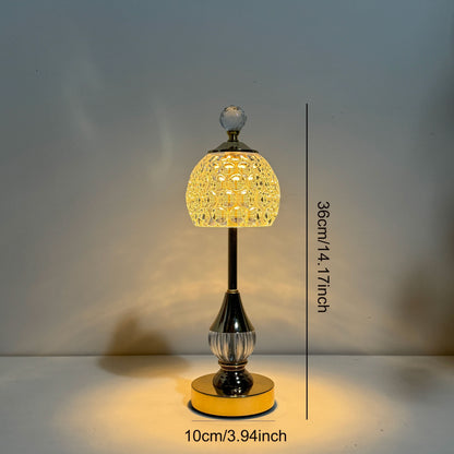 Kristal Tafellamp Oplaadbaar – Draadloze Dimbare Touch Sfeerlamp met Gouden Voet
