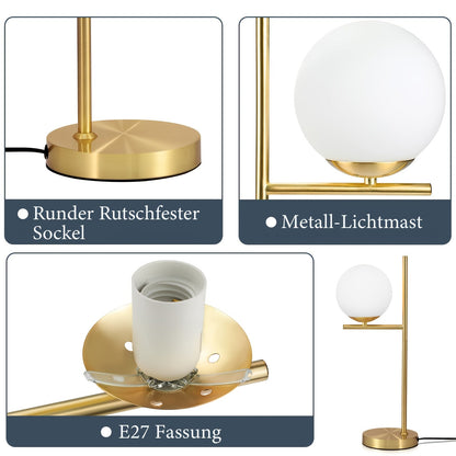 Tafellamp Goud met Witte Glasbol – Moderne Sfeerlamp voor Woonkamer & Nachtkastje