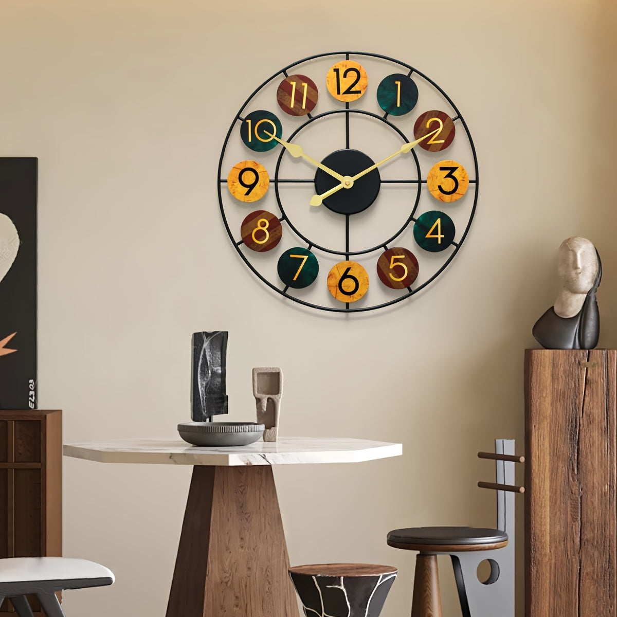 Wandklok Metaal Kleurrijk – Retro IJzeren Wandklok voor Woonkamer & Keuken