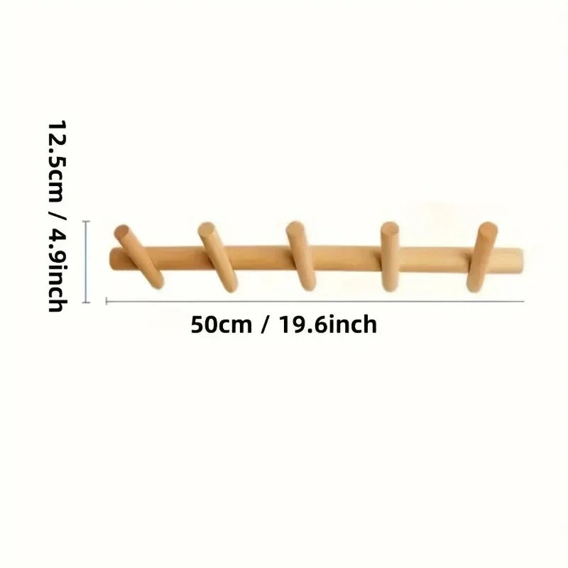 Wandrek Eikenhout – Massief Houten Wandorganizer met Haken voor Hal & Keuken