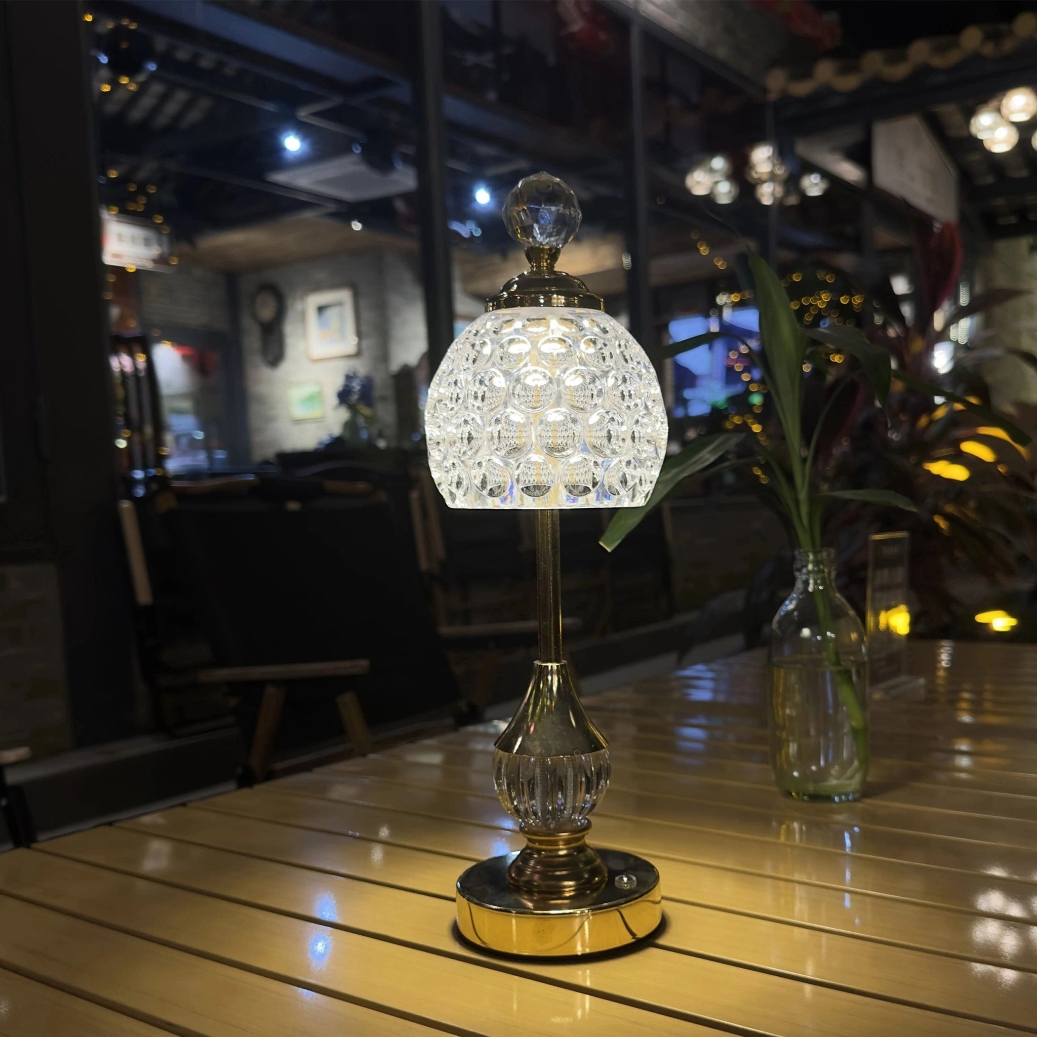 Kristal Tafellamp Oplaadbaar – Draadloze Dimbare Touch Sfeerlamp met Gouden Voet