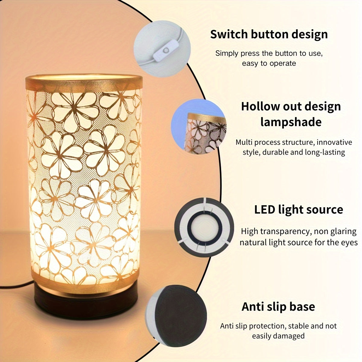Tafellamp Bloemmotief USB – Decoratieve Sfeerlamp met Warm Licht voor Nachtkastje