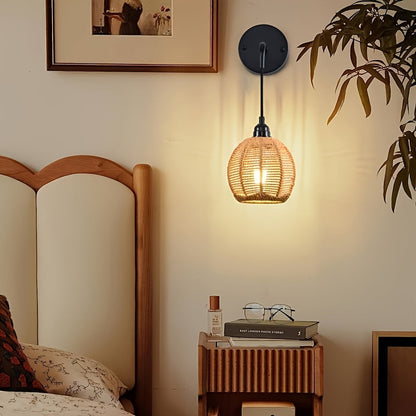 Wandlamp Rotan Boho – Handgevlochten Sfeerlamp voor Slaapkamer & Woonkamer