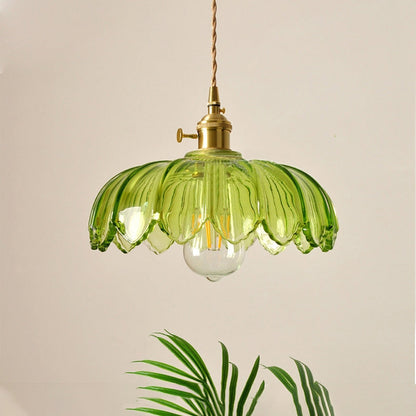 Hanglamp Bloem Gekleurd Glas – Vintage Pendant Lamp voor Eetkamer & Hal