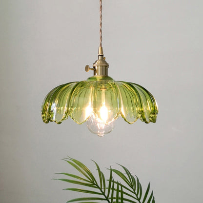 Hanglamp Bloem Gekleurd Glas – Vintage Pendant Lamp voor Eetkamer & Hal