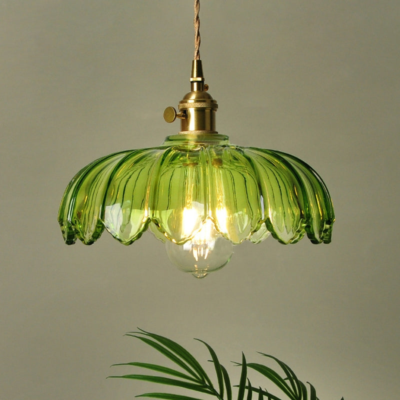 Hanglamp Bloem Gekleurd Glas – Vintage Pendant Lamp voor Eetkamer & Hal
