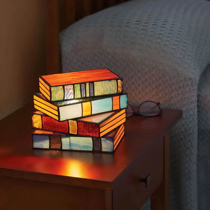 Boeklamp Glas-in-lood – Handgemaakte Tafellamp in Boekvorm, Sfeervol Kunstlicht