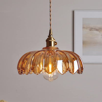 Hanglamp Bloem Gekleurd Glas – Vintage Pendant Lamp voor Eetkamer & Hal