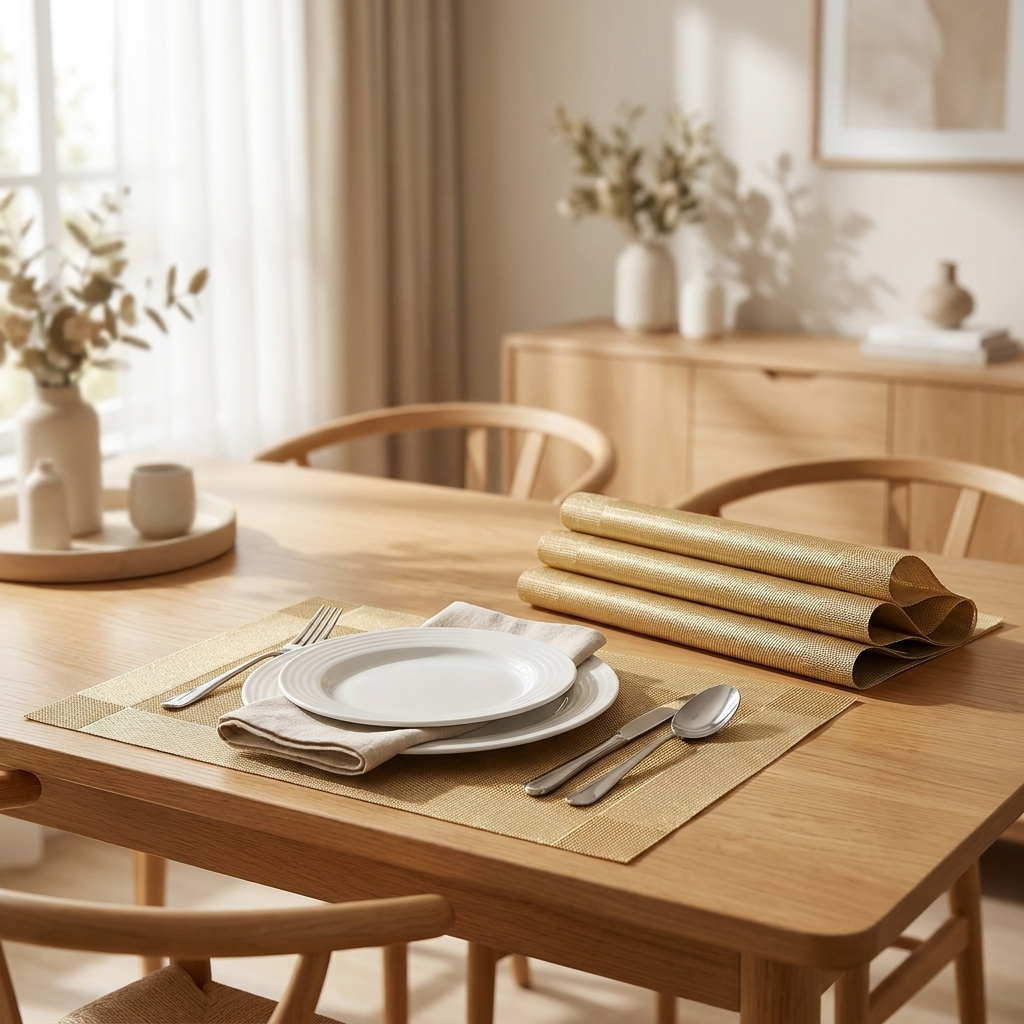 Placemats antislip afwasbaar op houten eettafel