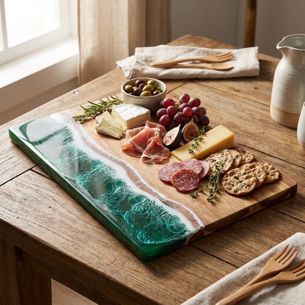 Serveerplank acaciahout met kaas en borrelhapjes