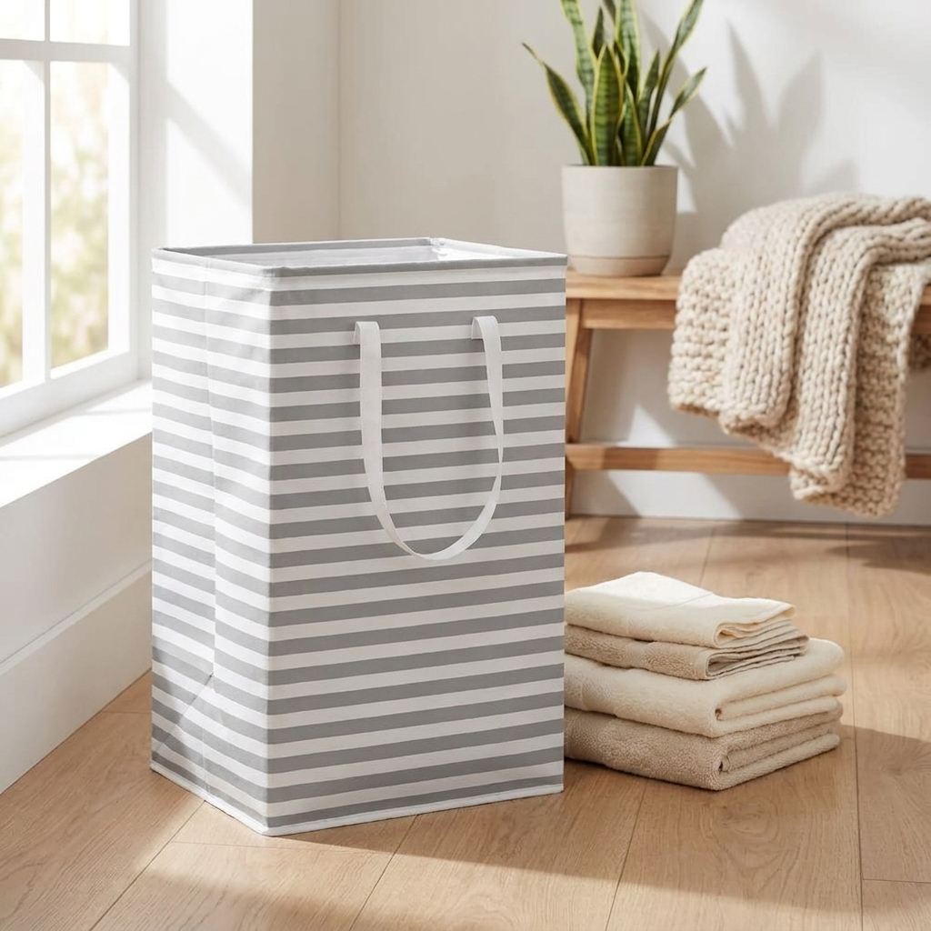 Grote opvouwbare wasmand in slaapkamer