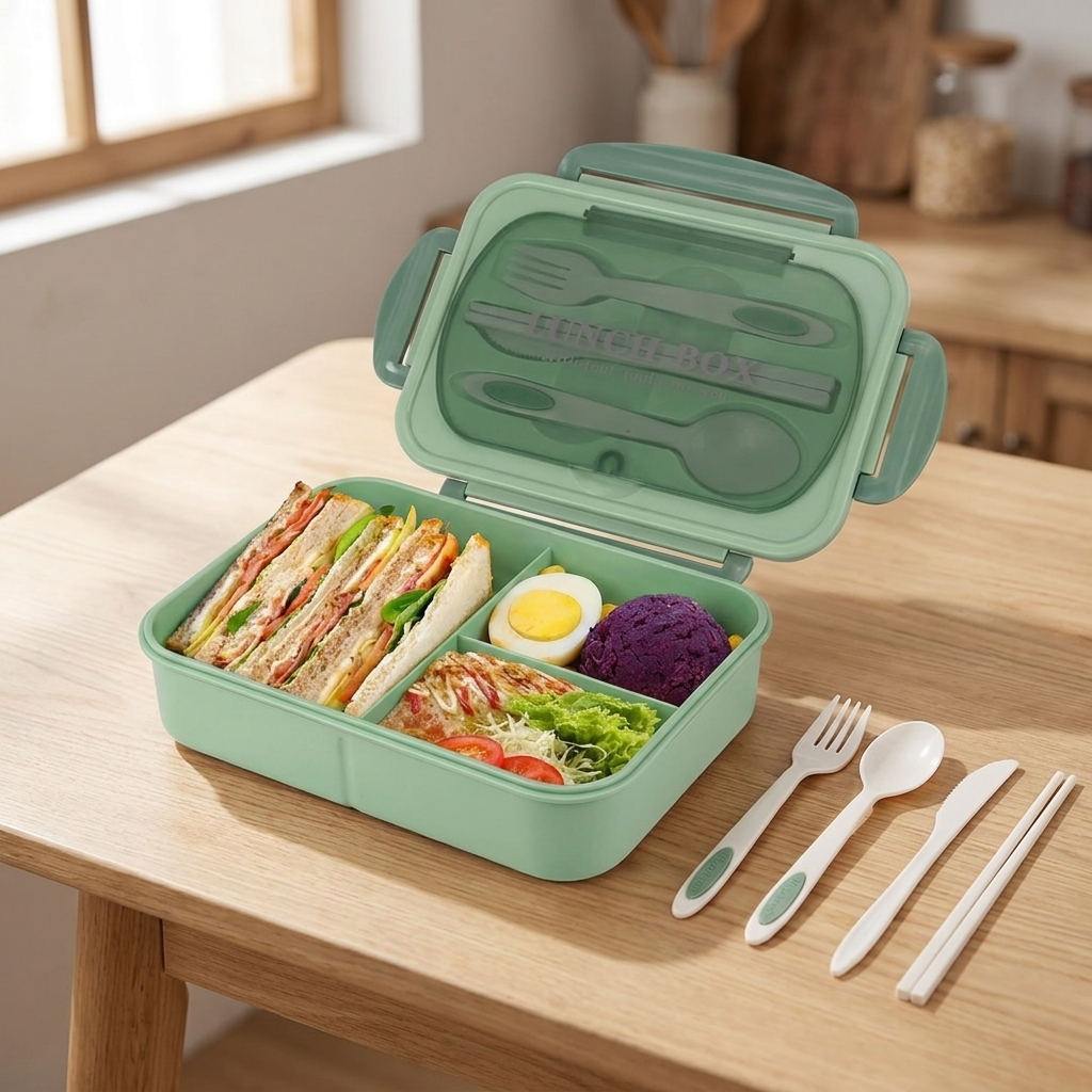 Bento lunchbox met 4 vakken gevuld