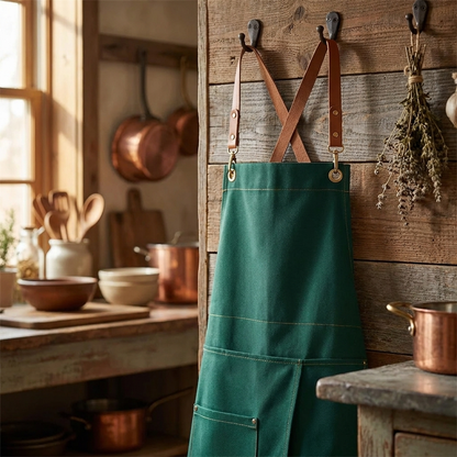 Canvas keukenschort hangend in keuken