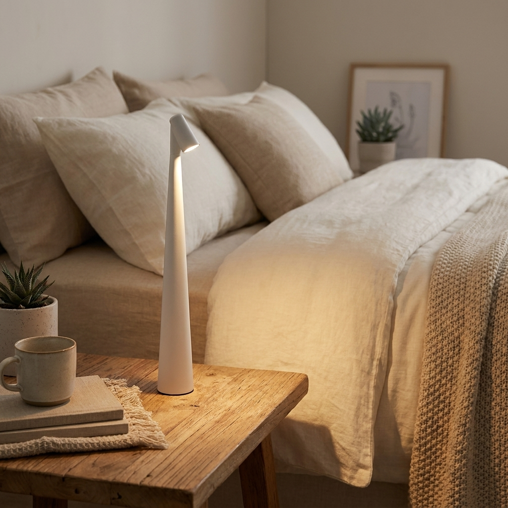 Oplaadbare LED tafellamp op nachtkastje