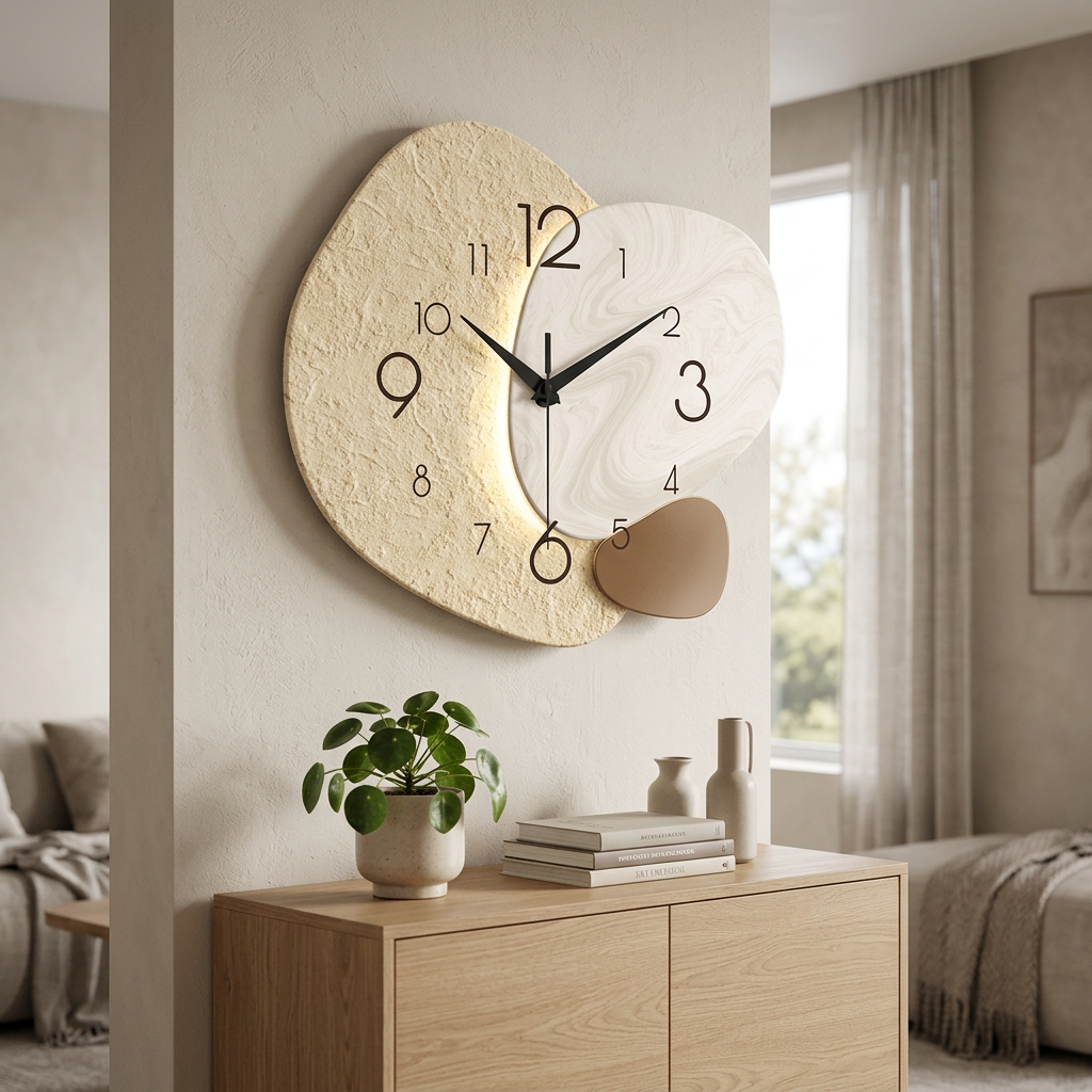 Steenlook wandklok in woonkamer