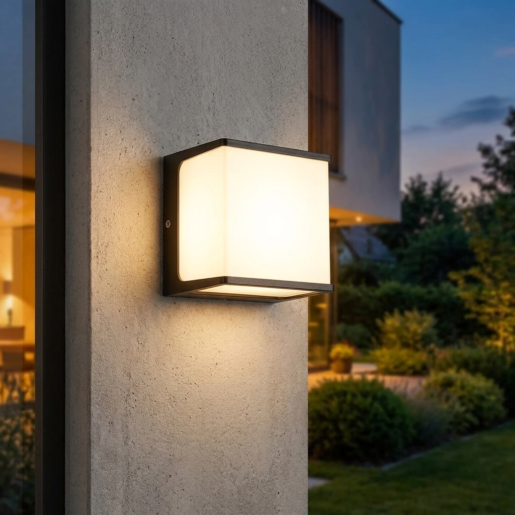 Kubus buitenlamp op moderne gevel