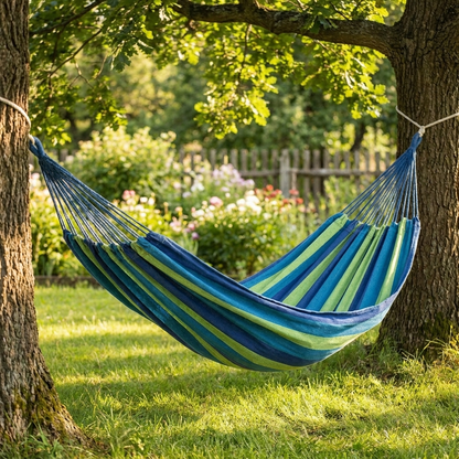 Canvas hangmat tussen bomen
