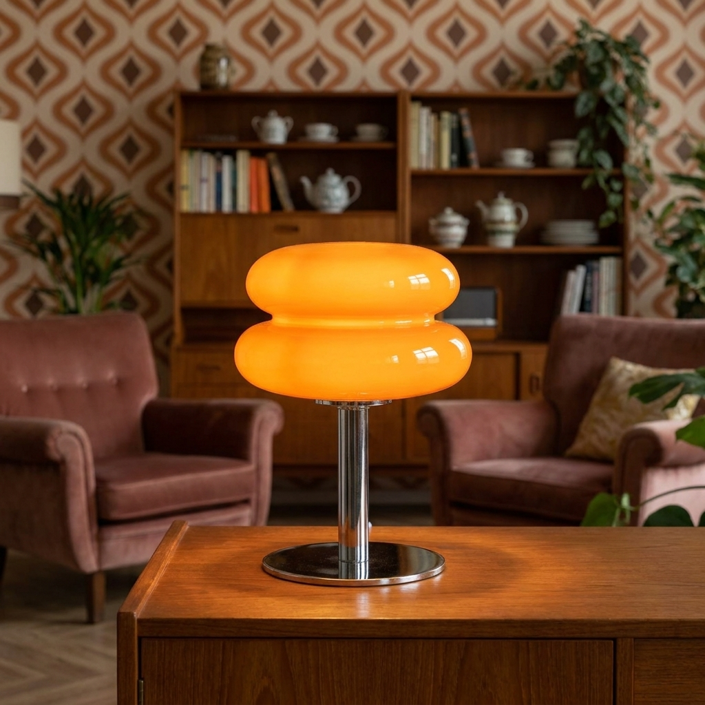 Italiaanse glazen tafellamp op dressoir